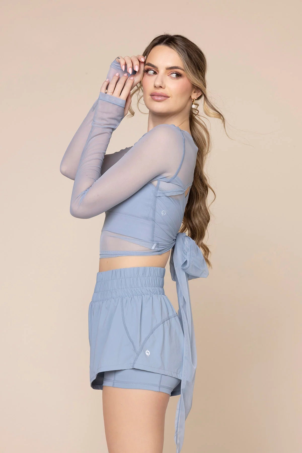 Bow Back Long Sleeve Mesh Top